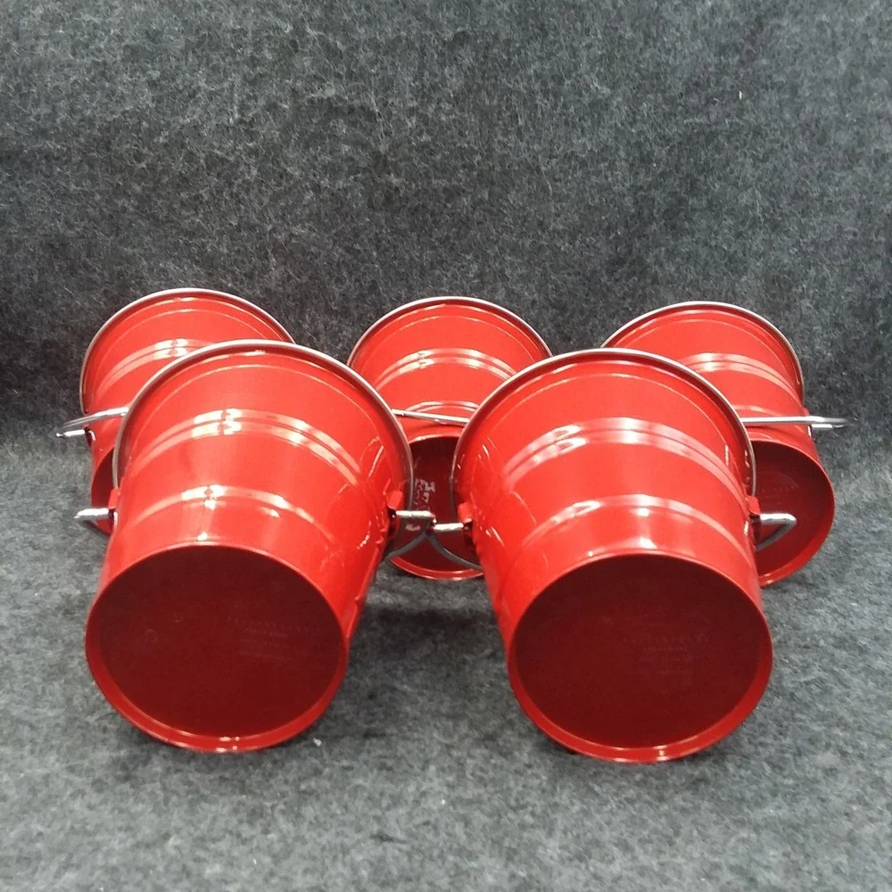 Pottery Barn Red Metal Buckets - Set of 5